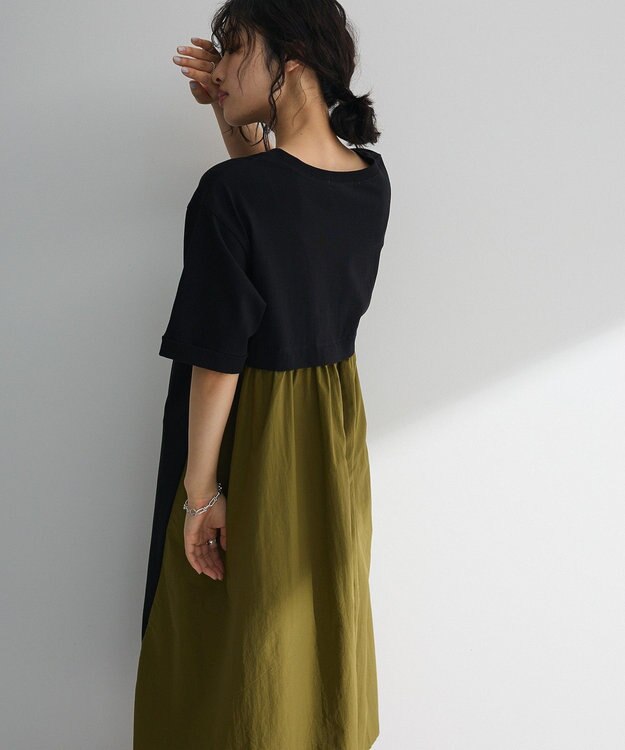 Green Parks ナイロンドッキングロゴワンピース Black