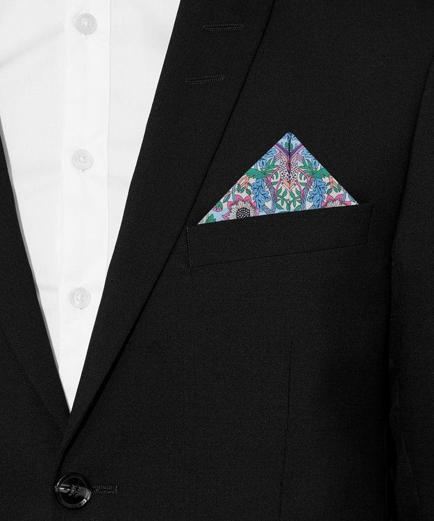 LIBERTY. ストロベリー シーフ ストライプ シルクポケットチーフ ブルー