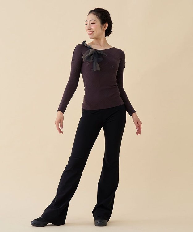 Chacott 【ノーソーイングニット】チュールリボンニットトップ ブラックベリー