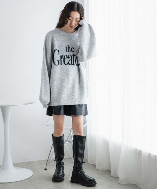 WEGO フラッフィーロゴジャガードニットプルオーバー ライトグレー