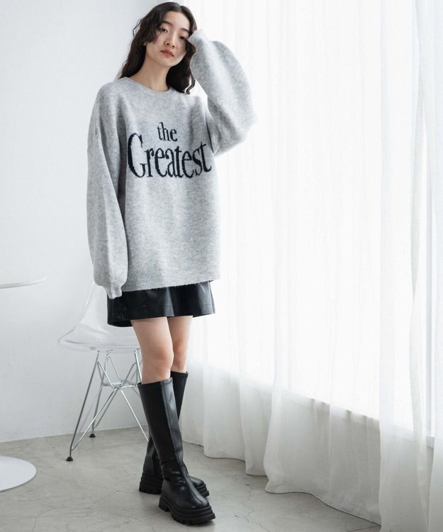 WEGO フラッフィーロゴジャガードニットプルオーバー ライトグレー