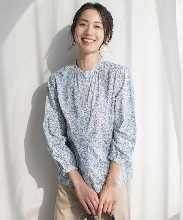 J.PRESS LADIES L 【洗える】Liberty Lilibet＆Hannah Rose バンドカラー ブラウス ブルー系5