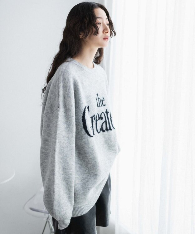 WEGO フラッフィーロゴジャガードニットプルオーバー ライトグレー