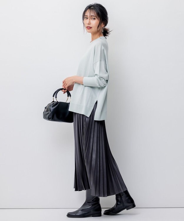 23区 【WEB限定カラーあり/洗える】ウーステッドウール ビッグシルエット ニット スモーキーグリーン系