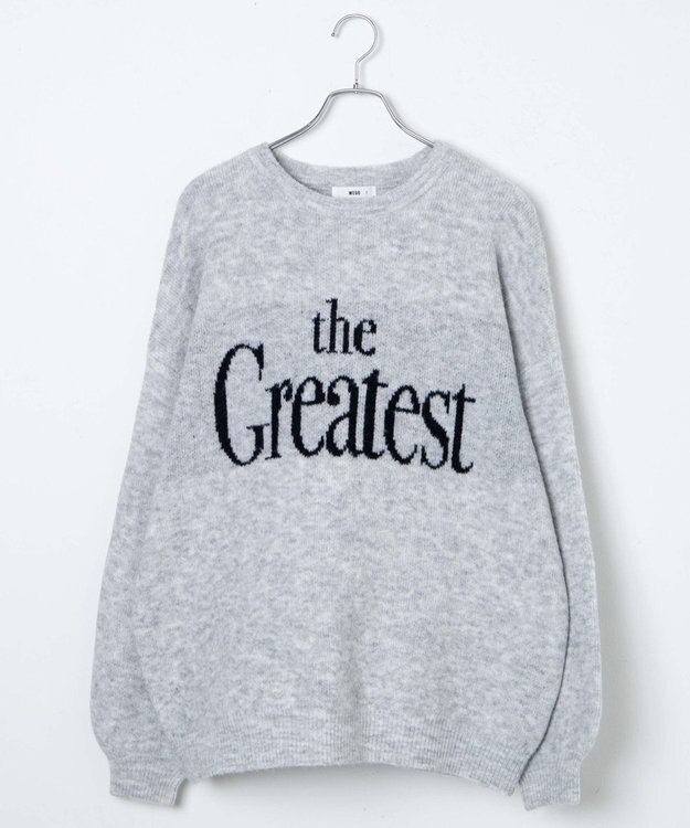 WEGO フラッフィーロゴジャガードニットプルオーバー ライトグレー