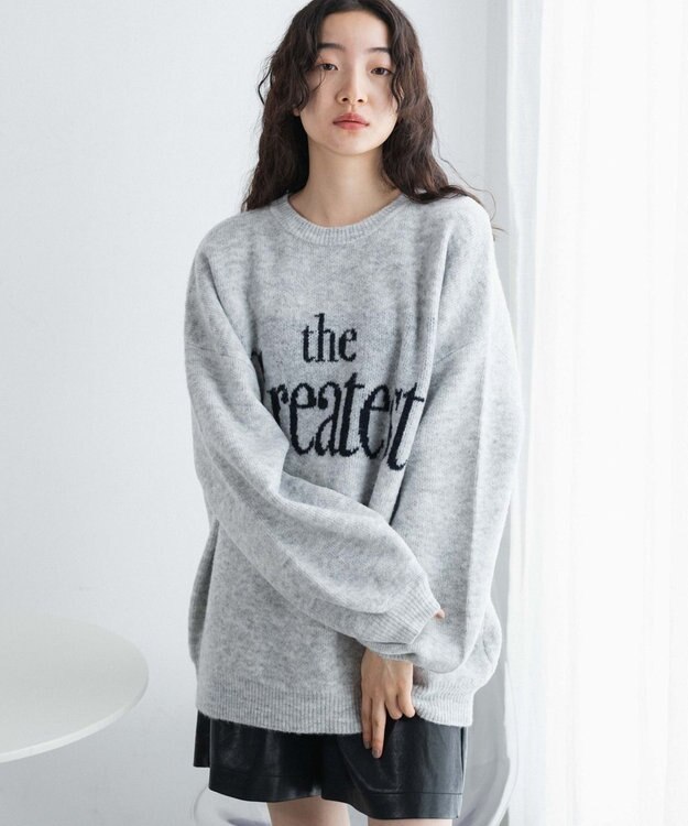 WEGO フラッフィーロゴジャガードニットプルオーバー ライトグレー