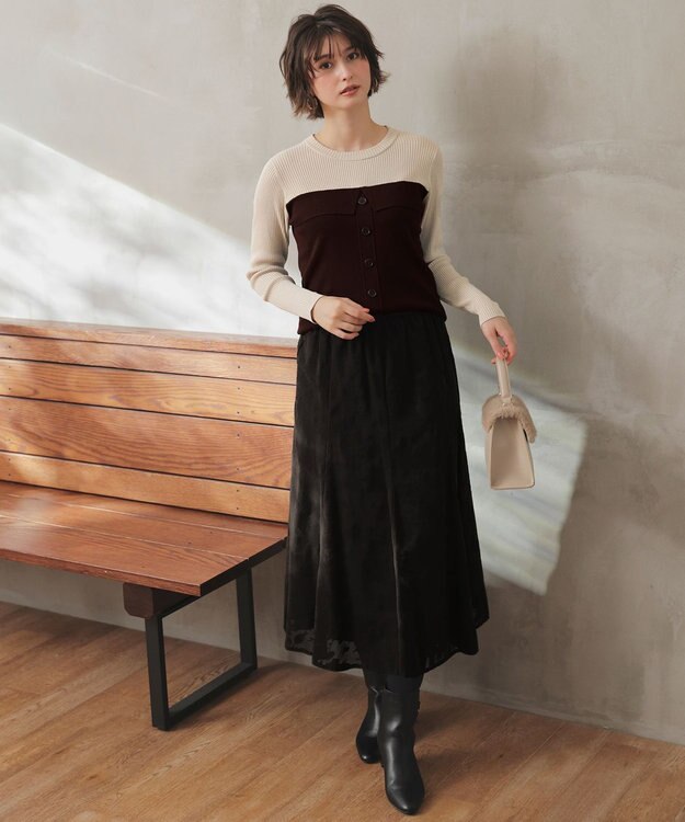 ANY SIS L ビスチェ風 長袖 ニット チョコレート×ライトベージュ