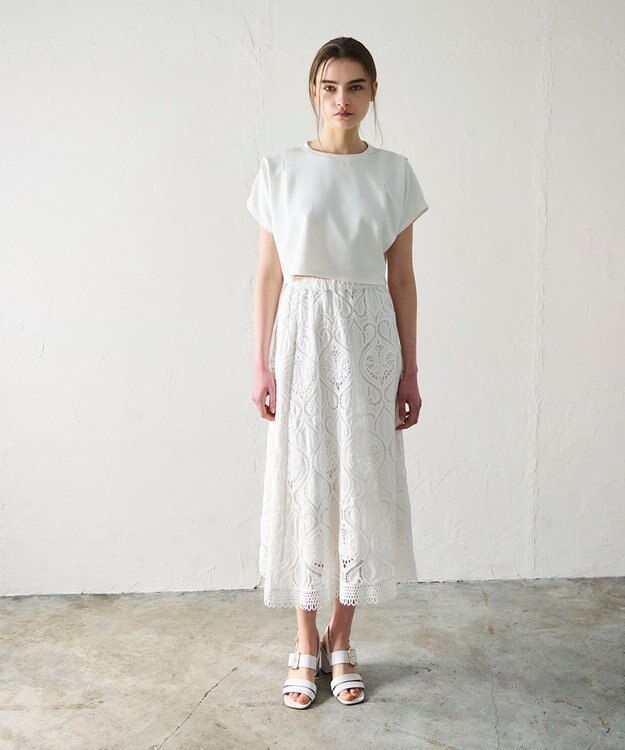 GRACE CONTINENTAL エンブロイダリーロングスカート ホワイト
