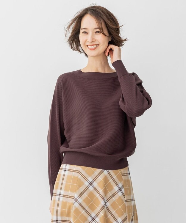 自由区 【洗える/セット可】レーヨンストレッチ ドルマンスリーブニット ダークブラウン系