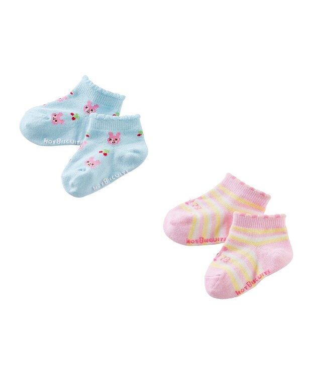 MIKI HOUSE HOT BISCUITS 【9-19cm / 靴下2足セット】 ローカット ソックスパック ピンク