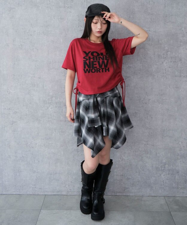 WEGO グラフィックショートサイドリボンドロストT 柄9