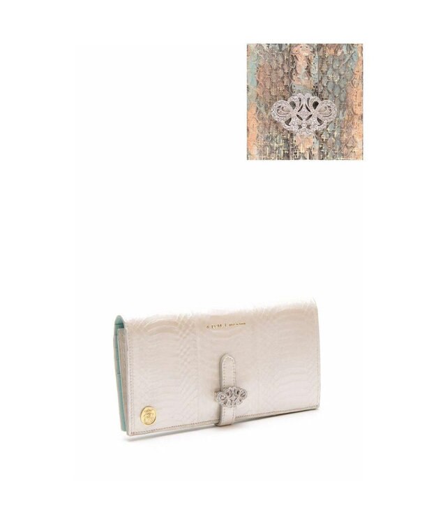 A.D.M.J. 【スネークレザー】アールデコモチーフロングウォレット スカイ/ピンク