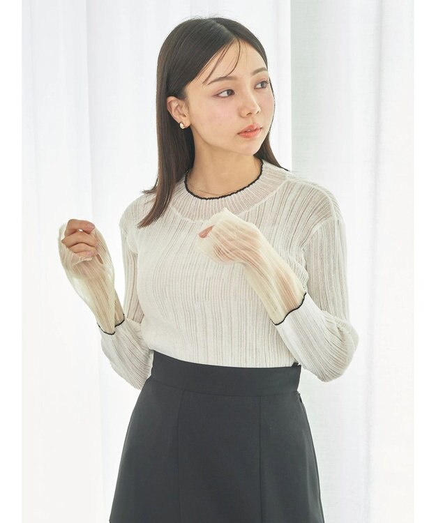 earth music&ecology シアー配色リブプルオーバー White