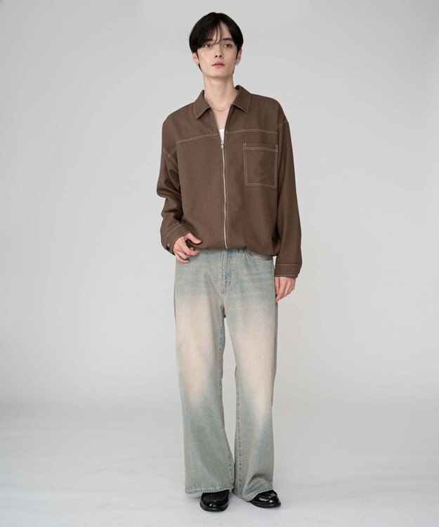 WEGO 【ユニセックス着用ITEM/MLサイズ展開】カラーステッチシャツジャケット ブラウン