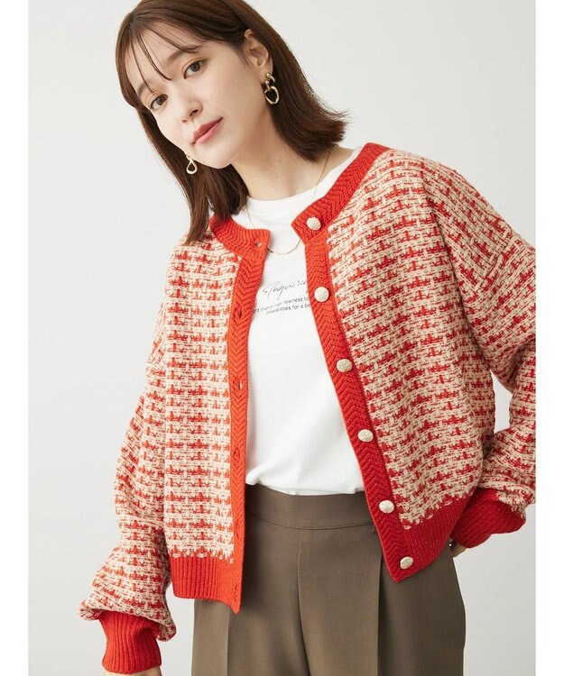 Green Parks ・ｆｕｒｒｙ　ｒａｔｅ　ツィードラメニットカーディガン Orange