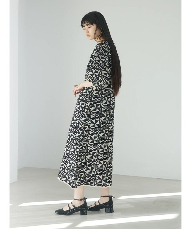 Green Parks ａ．ニットジャガード柄ワンピース Black