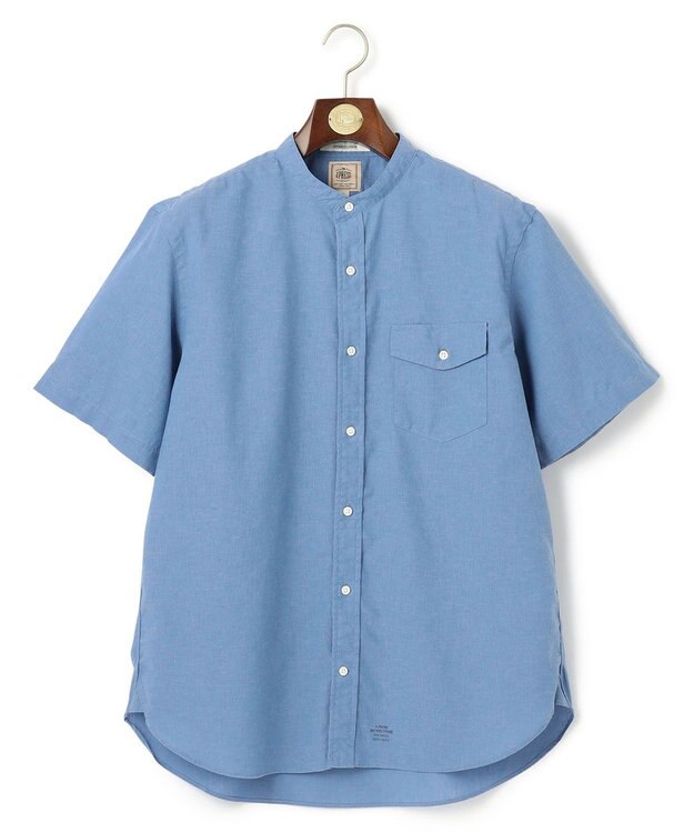 J.PRESS MEN 【HYBRID LINEN】 バンドカラーシャツ サックスブルー系