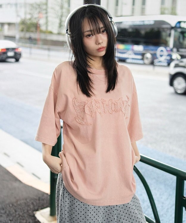 WEGO 【ユニセックス着用ITEM/MLサイズ展開】ブリーチダメージアップリケT（SS） ピンク