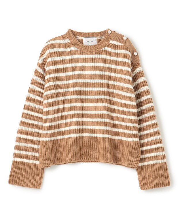 BEIGE， PONT NEUF/ ボーダーニットトップス Camel×Ecru