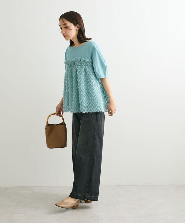 Green Parks フェザージャガードドッキングブラウス Mint