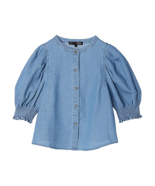 Green Parks ・ＳＵＧＡＲ　ＳＰＯＯＮ　デニムパフブラウス Sax