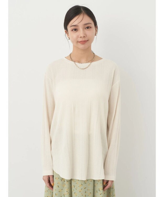 earth music&ecology コットンシアークルーネックプルオーバー Ivory