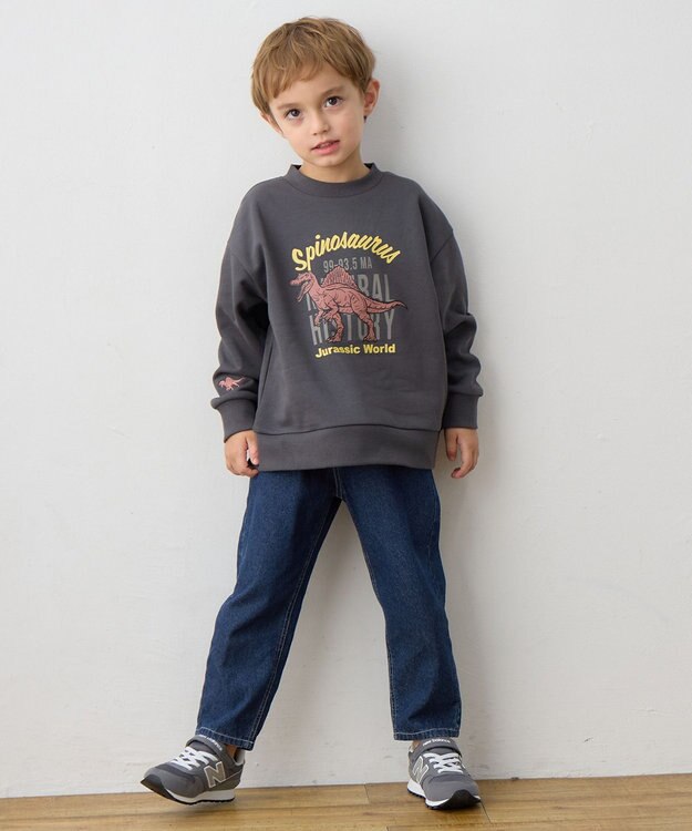 ANY KIDS 恐竜プリント 裏毛トレーナー チャコール