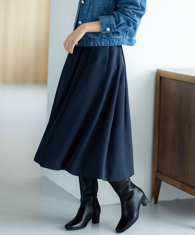 組曲 【洗える・4色展開】ウーステッドライクギャバ スカート ネイビー系