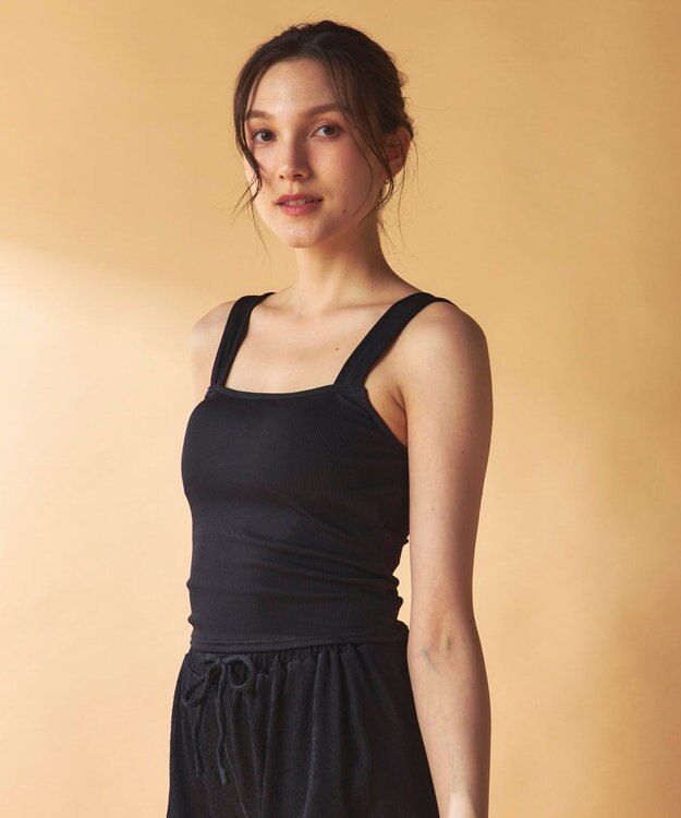 OP／FILA 【Ocean Pacific】シワ加工ラッシュガード付き タンキニデザイン水着4点セット ブラック