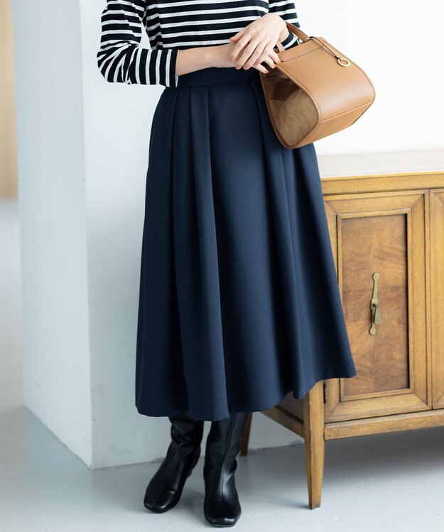 組曲 【洗える・4色展開】ウーステッドライクギャバ スカート ネイビー系