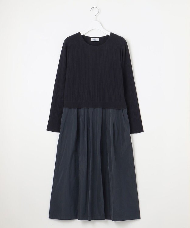 J.PRESS LADIES 【WEB限定・洗える】ニット コンビ ワンピース ネイビー系