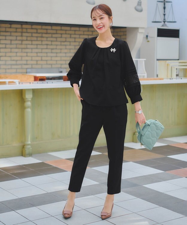 Tiaclasse 【小倉優子さん着用・ダブルクロス・洗える】テーパードパンツ ブラック