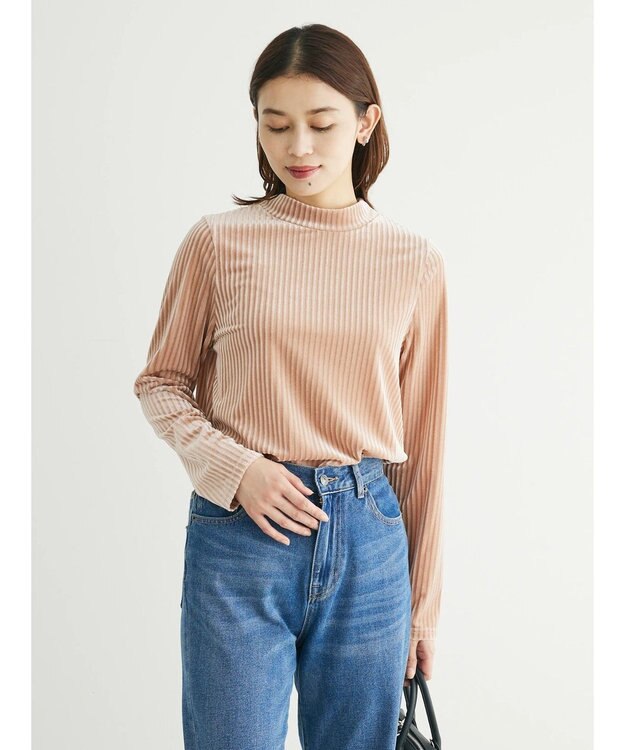 Green Parks ・ＳＵＧＡＲ　ＳＰＯＯＮ　ベロアストライプハイネック Light Pink