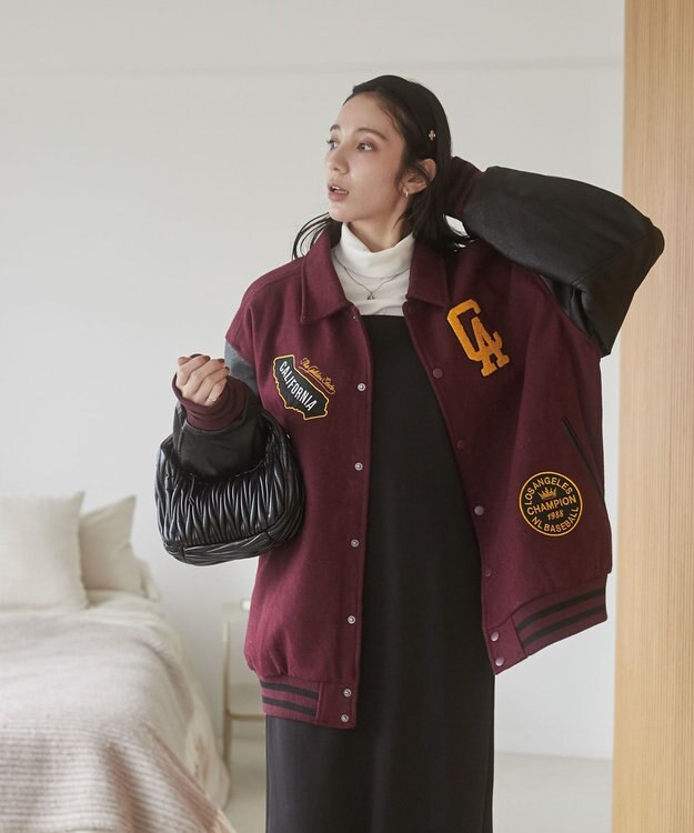 WEGO 【ユニセックス着用ITEM/SMLサイズ展開】メルトンワッペンスタジャン ワイン