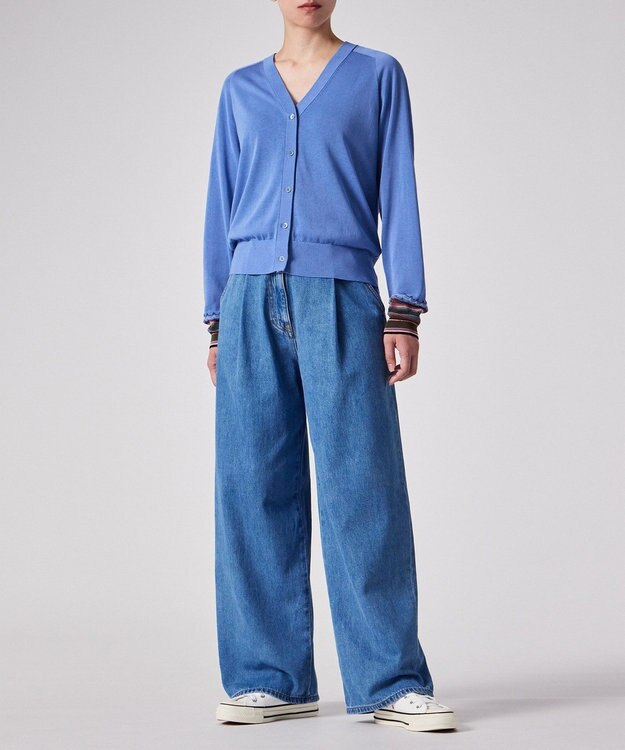 Paul Smith デザイン ステッチ Vネック カーディガン サックスブルー