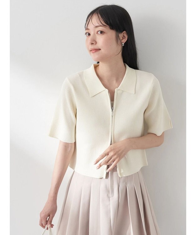 earth music&ecology 衿付きダブルＺＩＰカーディガン Ivory