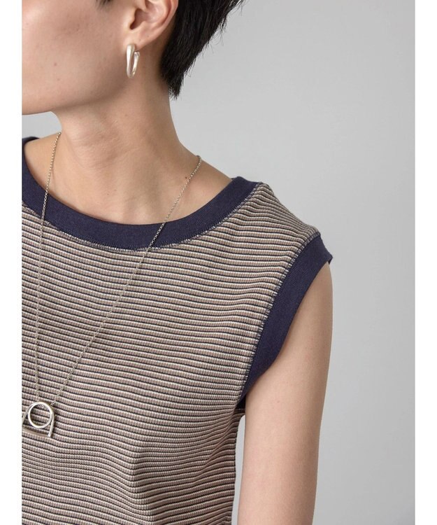 AMERICAN HOLIC ミジンボーダーノースリーブカットプルオーバー Navy