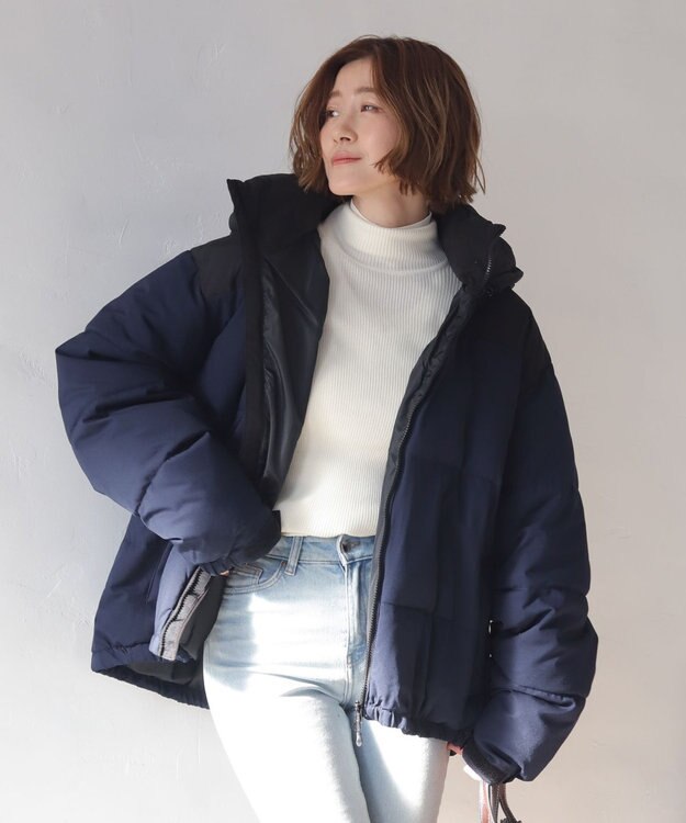 WEGO 【25年秋冬新作/ユニセックス着用ITEM/SMLサイズ展開】2WAYパファーブルゾン ネイビー