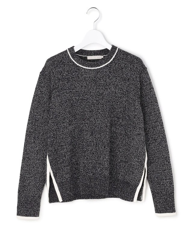 ICB L コットンツイスター クルーネックニット ブラック×オフホワイトミックス