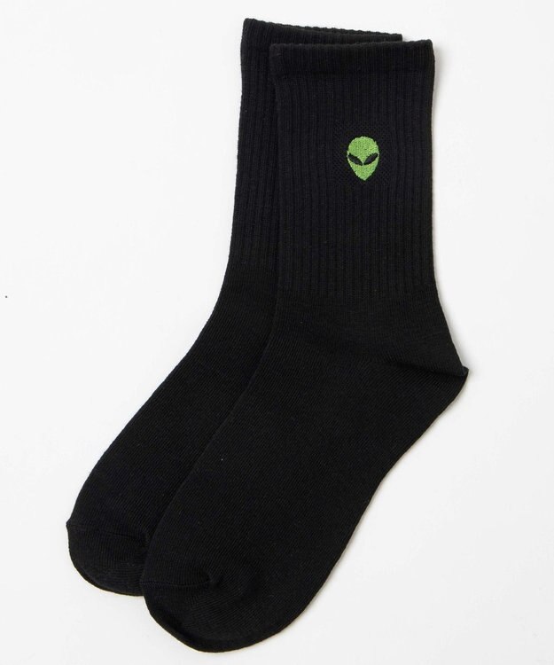 WEGO ワンポイント刺繍クルーソックス ブラック