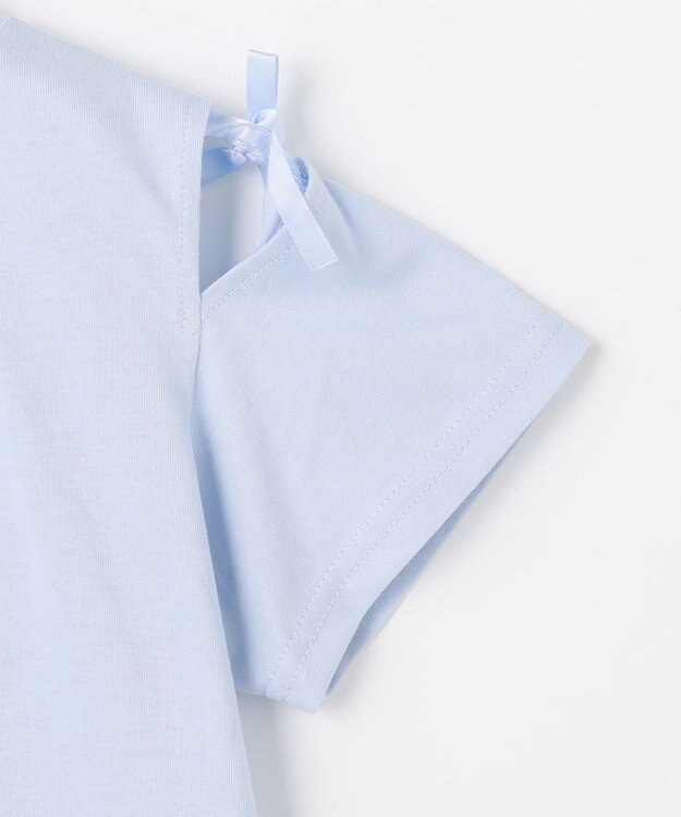 ANY KIDS 【洗濯機可能】肩あき ロゴ刺繍Tシャツ サックスブルー