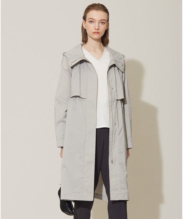 ICB 【撥水加工】 メモリーストレッチタフタ フーデットコート トープ系