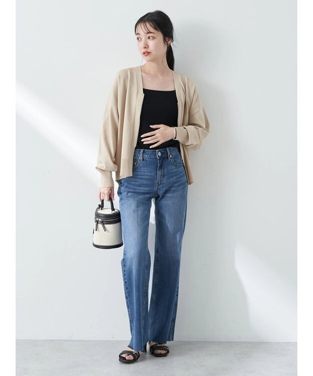 earth music&ecology ＶネックＺＩＰカーディガン Beige