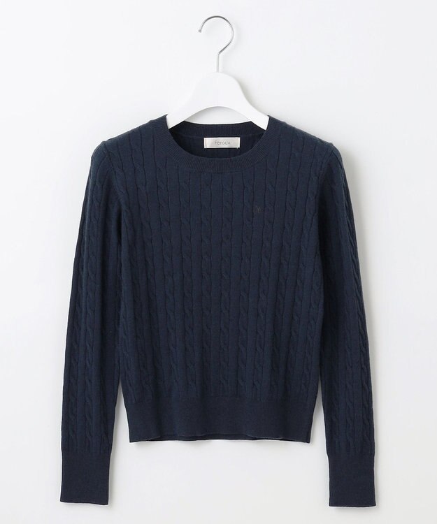 Feroux 【洗える】ケーブル ニット ネイビー系