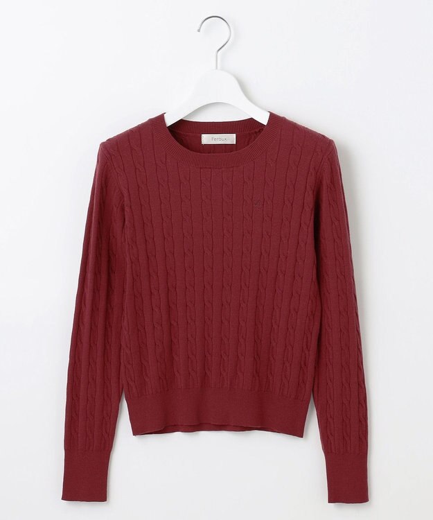 Feroux 【洗える】ケーブル ニット ワイン系