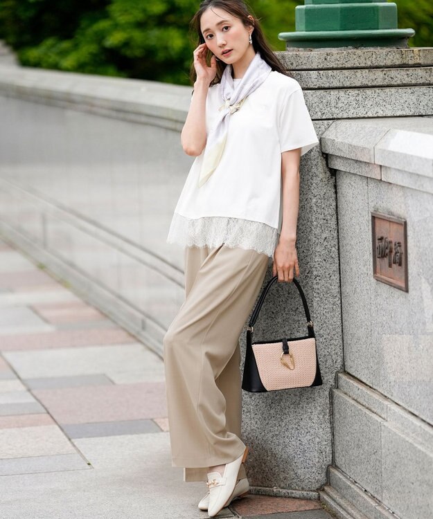 ANY SIS L 裾レース半袖Ｔシャツ オフ