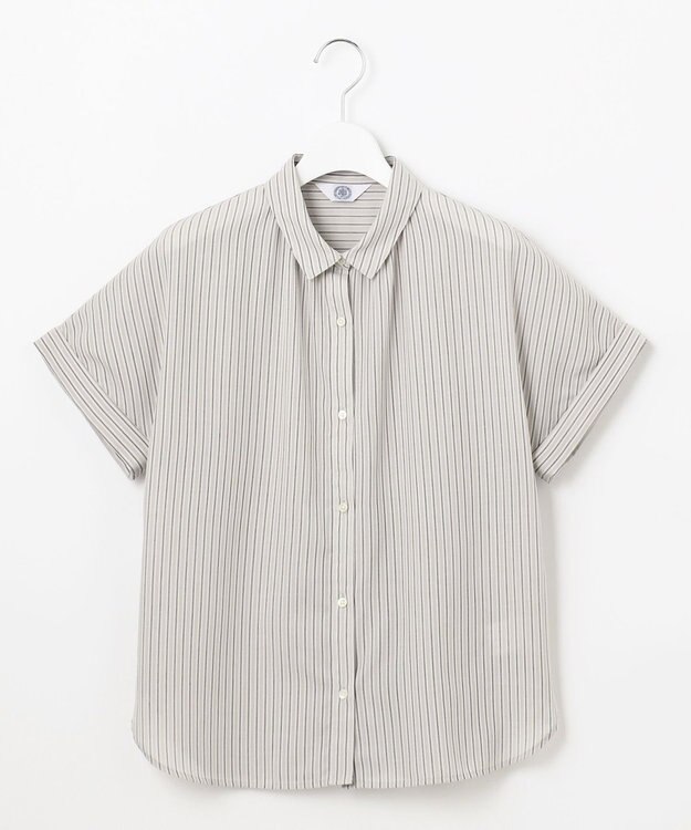 J.PRESS LADIES S 【洗える・接触冷感】ドビー強撚ストライプ シャツ ブラウス グレー×ネイビー系