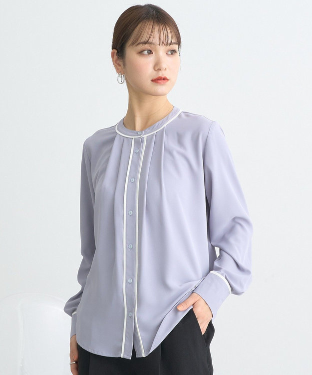 earth music&ecology バイカラータックブラウス Gray