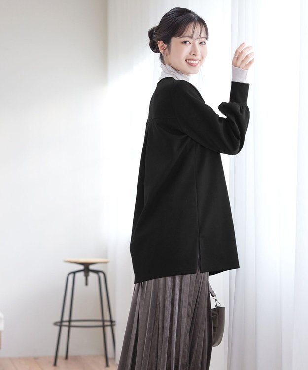 Tiaclasse 【洗える】ボンディングパフスリーブチュニック ブラック