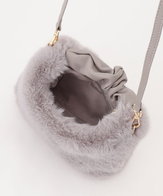 自由区 【2WAY】フェイクファーハーフムーン バッグ ライトグレー系